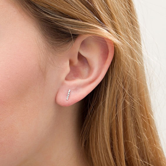 Diamond-Cut Bar Stud Earrings in 14K White Gold