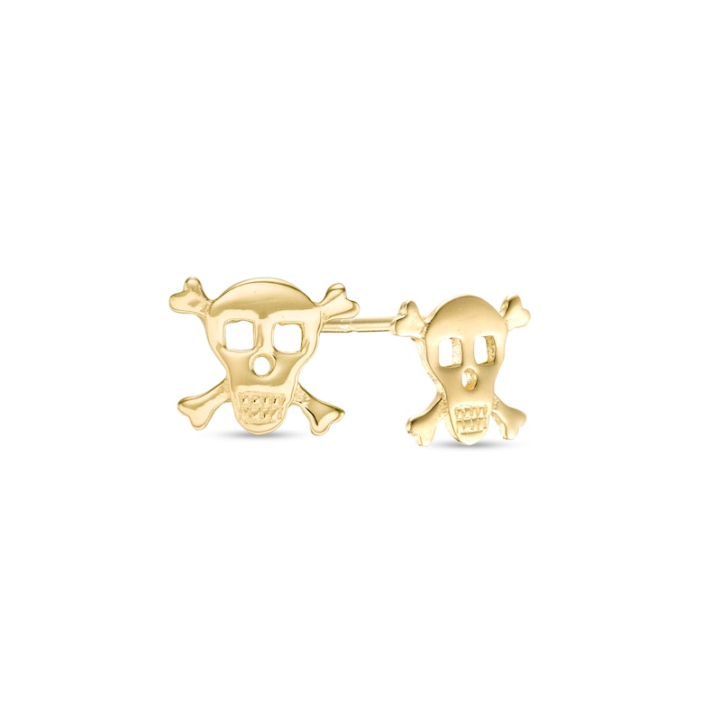 Main Image 1 of Skull and Crossbones Stud Earrings in 14K Gold