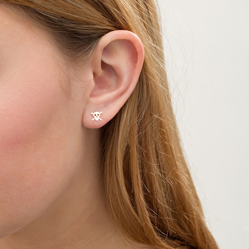 Main Image 2 of Skull and Crossbones Stud Earrings in 14K Gold