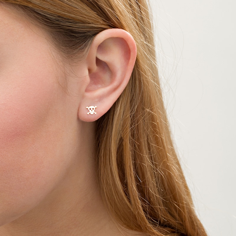 Skull and Crossbones Stud Earrings in 14K Gold