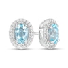 Thumbnail Image 1 of Oval Aquamarine and White Lab-Created Sapphire Rope Double Frame Stud Earrings in Sterling Silver