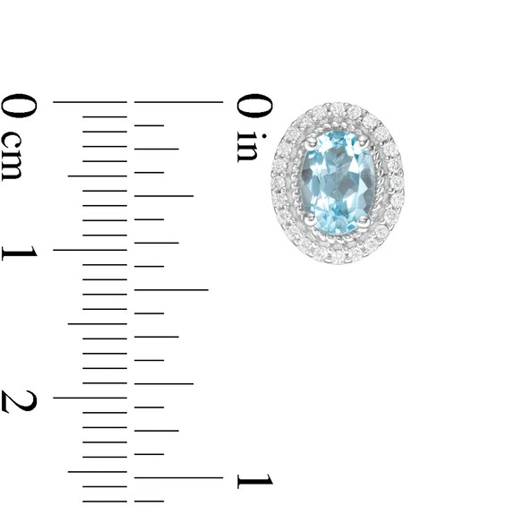 Oval Aquamarine and White Lab-Created Sapphire Rope Double Frame Stud Earrings in Sterling Silver
