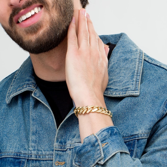 13.5mm Cuban Curb Chain Bracelet in Hollow 14K Gold - 8.5"