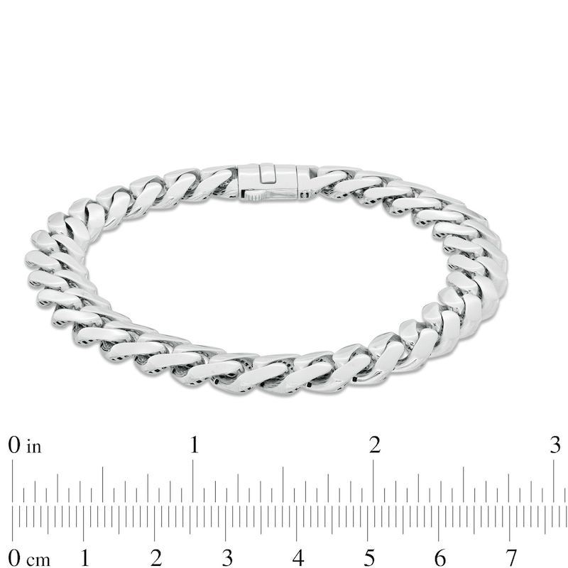 Main Image 2 of Men's 9.5mm Diamond-Cut Cuban Curb Chain Bracelet in Hollow 14K White Gold - 8.25"