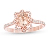Thumbnail Image 0 of Oval Morganite and 1/4 CT. T.W. Diamond Butterfly Frame Ring in 10K Rose Gold