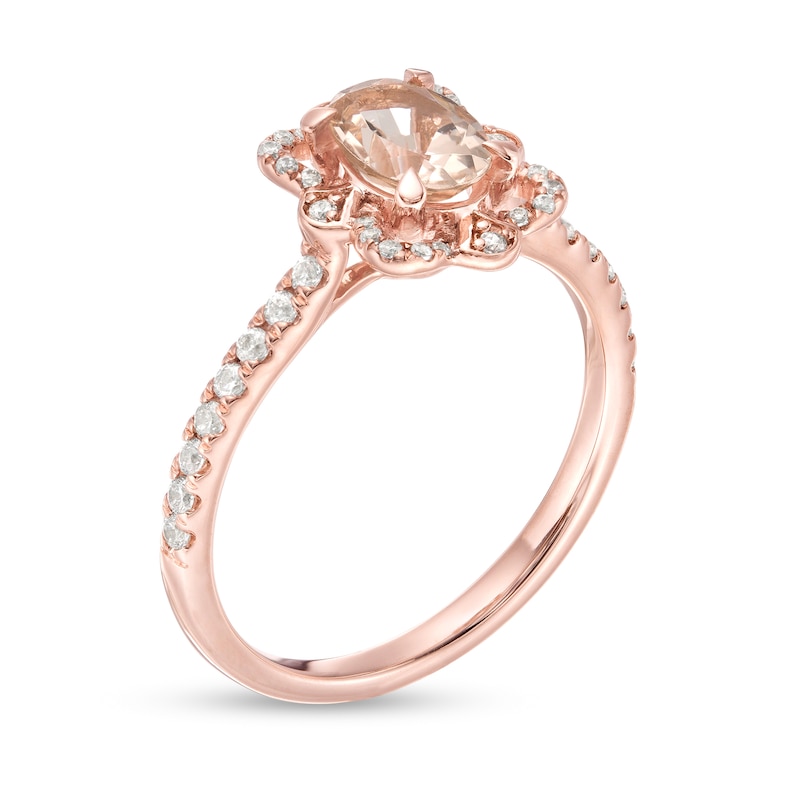 Main Image 3 of Oval Morganite and 1/4 CT. T.W. Diamond Butterfly Frame Ring in 10K Rose Gold