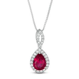 Pear-Shaped Lab-Created Ruby and White Sapphire Frame Teardrop Pendant in Sterling Silver