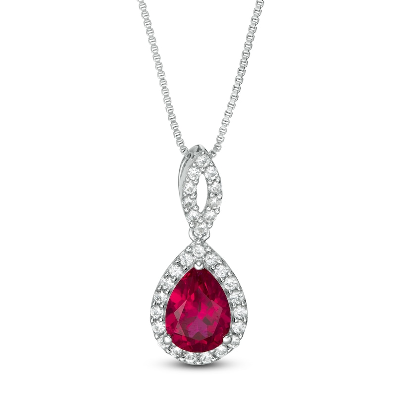 Main Image 1 of Pear-Shaped Lab-Created Ruby and White Sapphire Frame Teardrop Pendant in Sterling Silver