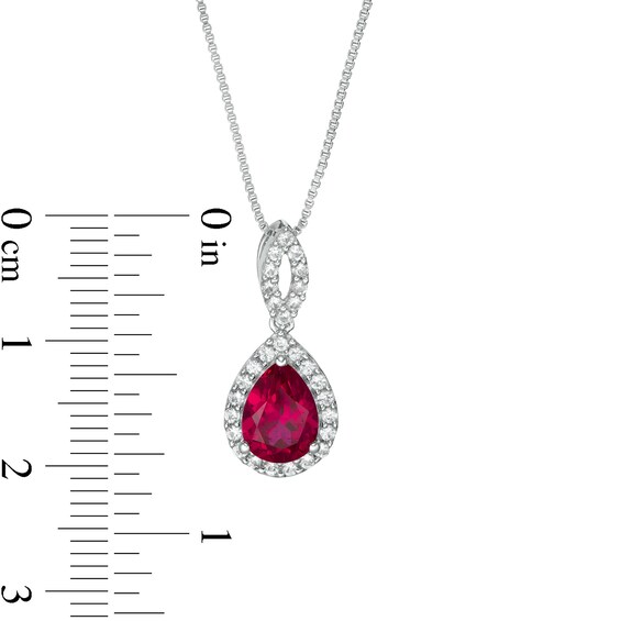 Pear-Shaped Lab-Created Ruby and White Sapphire Frame Teardrop Pendant in Sterling Silver