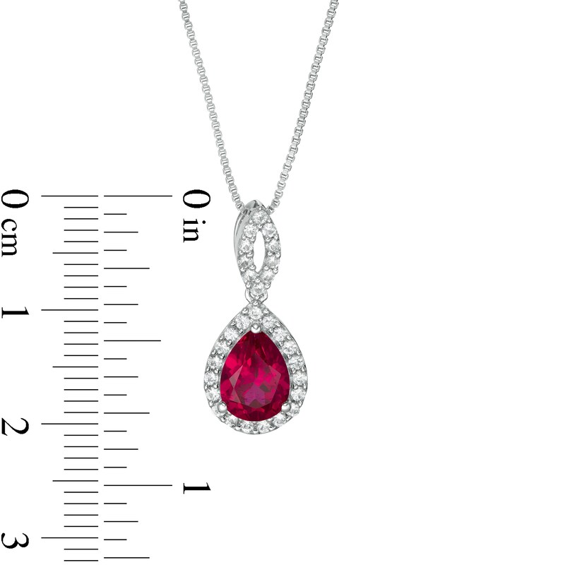Main Image 3 of Pear-Shaped Lab-Created Ruby and White Sapphire Frame Teardrop Pendant in Sterling Silver