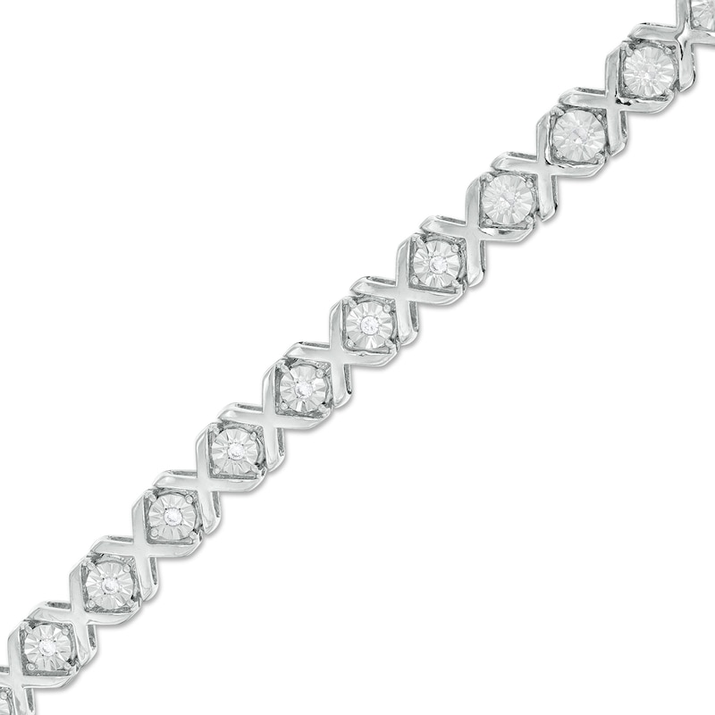 Main Image 1 of 1/10 CT. T.W. Diamond "XO" Bracelet in Sterling Silver - 7.25"