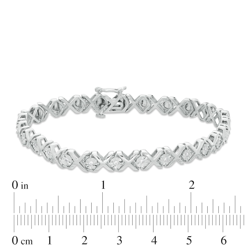 Main Image 3 of 1/10 CT. T.W. Diamond "XO" Bracelet in Sterling Silver - 7.25"