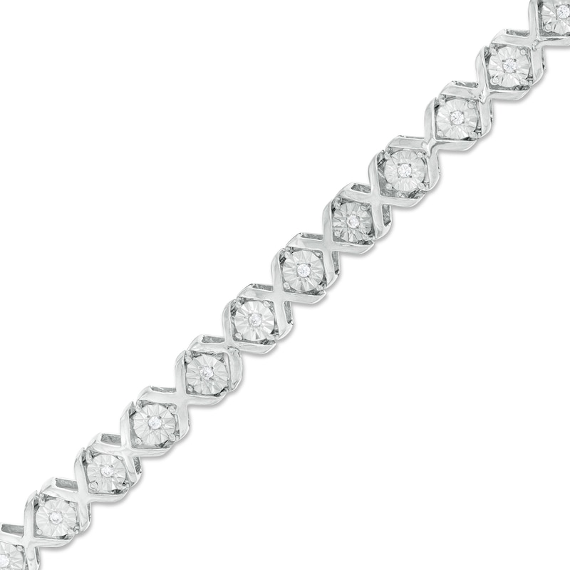 Main Image 1 of 1/4 CT. T.W. Diamond "XO" Bracelet in Sterling Silver - 7.25"