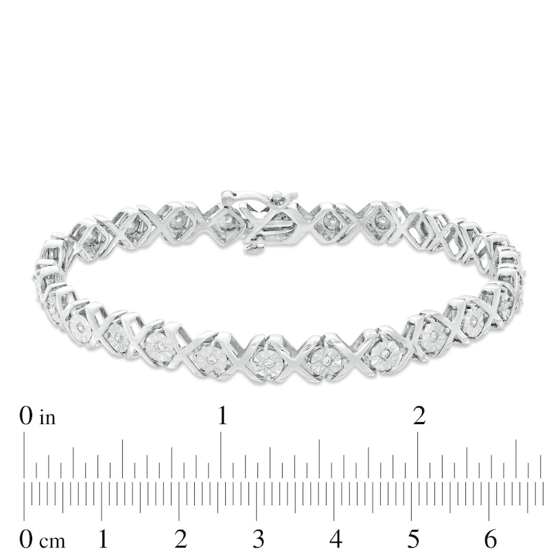 Main Image 3 of 1/4 CT. T.W. Diamond "XO" Bracelet in Sterling Silver - 7.25"