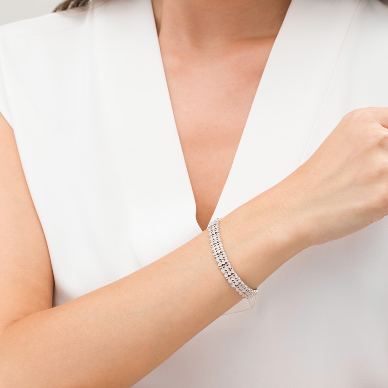 Main Image 2 of 1 CT. T.W. Diamond Vertical Heart Bracelet in Sterling Silver - 7.25"