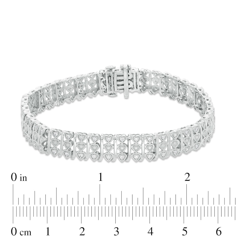 Main Image 3 of 1 CT. T.W. Diamond Vertical Heart Bracelet in Sterling Silver - 7.25"