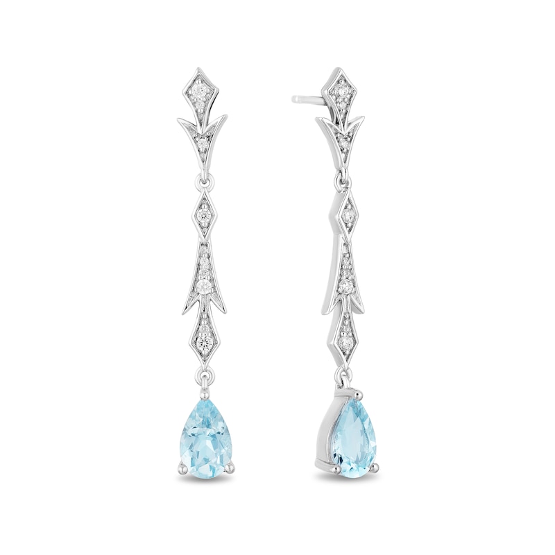 Main Image 1 of Enchanted Disney Elsa Pear-Shaped Aquamarine and 1/6 CT. T.W. Diamond Frost Drop Earrings in Sterling Silver