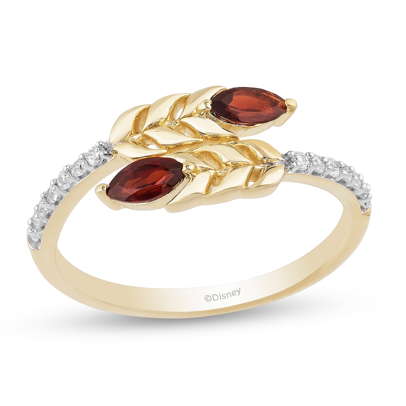 Main Image 1 of Enchanted Disney Anna Marquise Rhodolite Garnet and 1/10 CT. T.W. Diamond Wheat Wrap Ring in 10K Gold