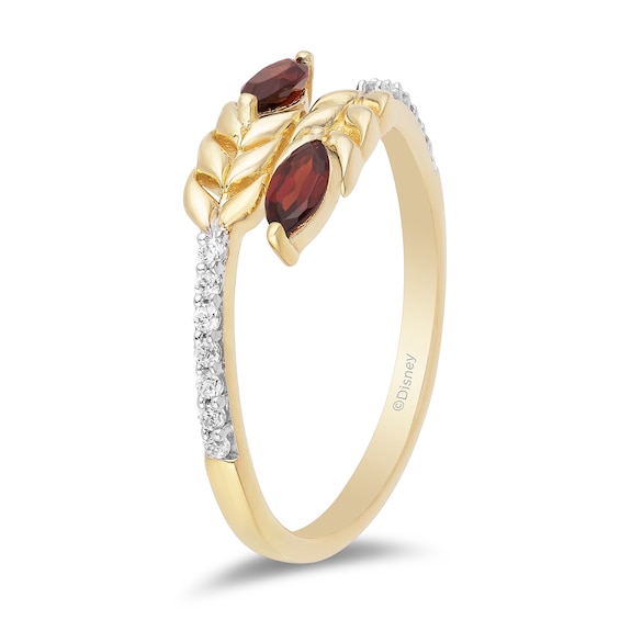 Enchanted Disney Anna Marquise Rhodolite Garnet and 1/10 CT. T.w. Diamond Wheat Wrap Ring in 10K Gold