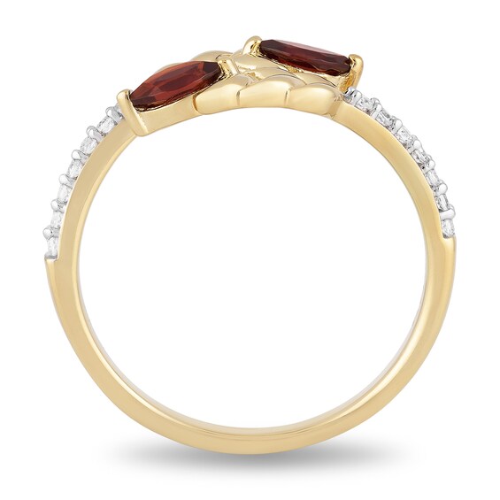 Enchanted Disney Anna Marquise Rhodolite Garnet and 1/10 CT. T.w. Diamond Wheat Wrap Ring in 10K Gold