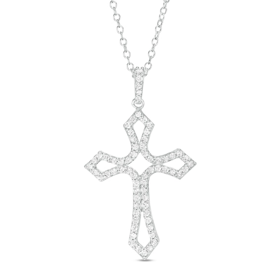 1/2 CT. T.w. Diamond Gothic-Style Flared Cross Pendant in 10K White Gold