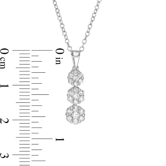 1/2 CT. T.w. Multi-Diamond Graduated Three Stone Flower Pendant in 10K White Gold