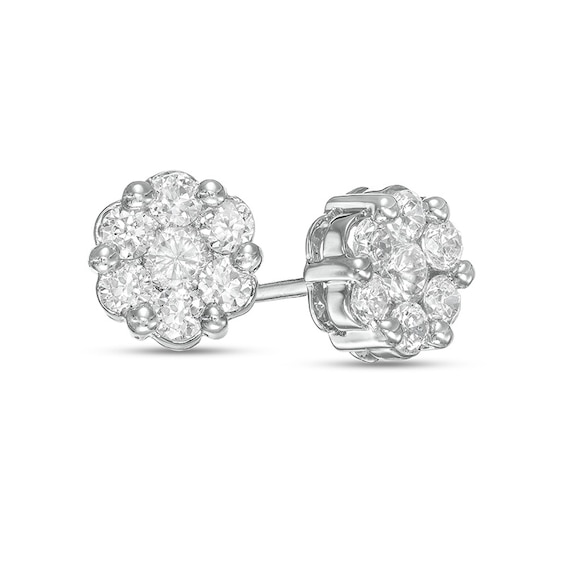 1 CT. T.w. Multi-Diamond Floral Stud Earrings in 10K White Gold