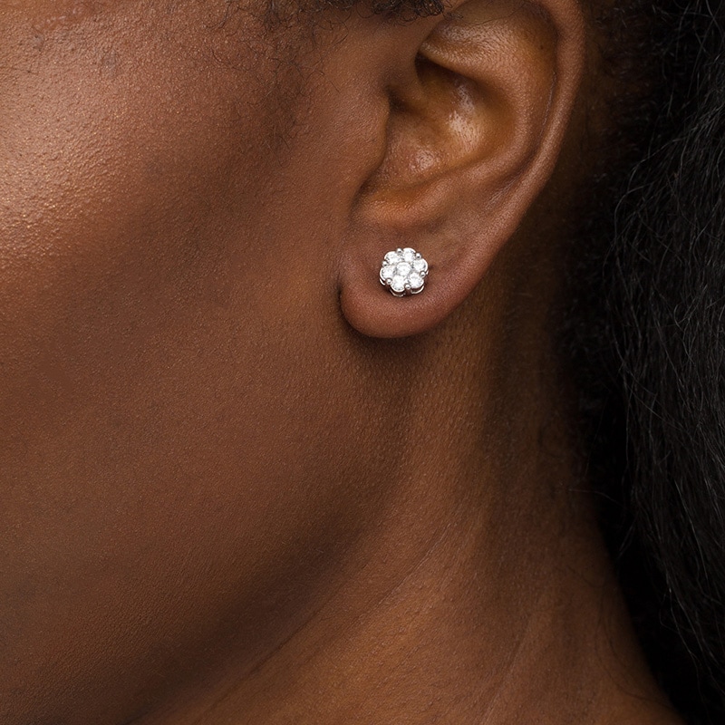 Main Image 2 of 1 CT. T.W. Multi-Diamond Floral Stud Earrings in 10K White Gold