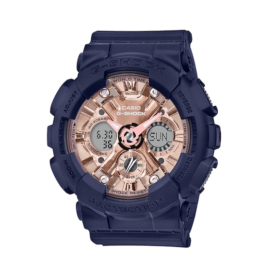 Ladies' Casio G-Shock Blue Resin Strap Watch with Rose-Tone Dial (Model: Gmas120Mf-2A2)