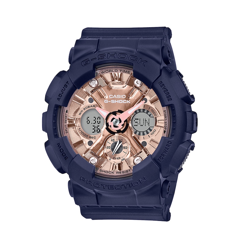 Main Image 1 of Ladies' Casio G-Shock Blue Resin Strap Watch with Rose-Tone Dial (Model: GMAS120MF-2A2)