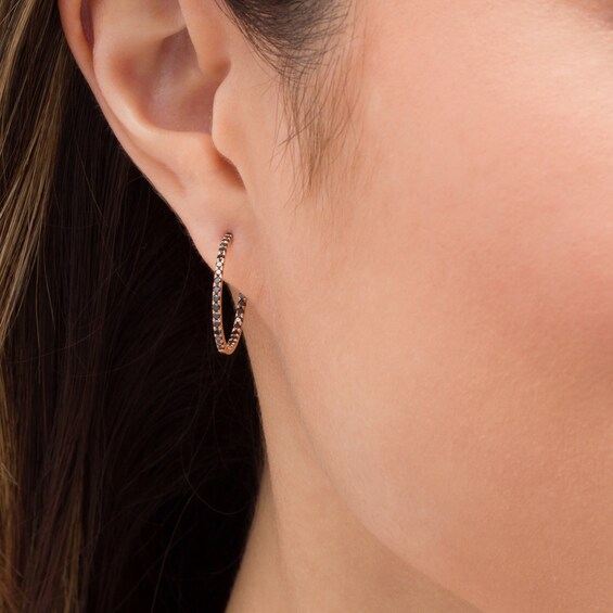 1/2 CT. T.w. Black Diamond Inside-Out Hoop Earrings in 10K Rose Gold