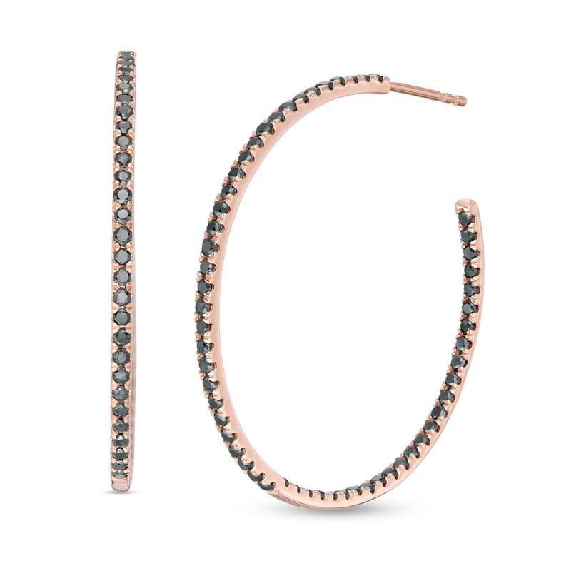 Main Image 1 of 1-1/5 CT. T.W. Black Diamond Inside-Out Hoop Earrings in 10K Rose Gold