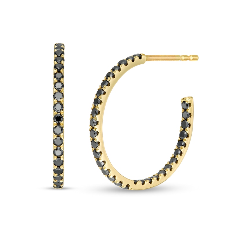 Main Image 1 of 1/2 CT. T.W. Black Diamond Inside-Out Hoop Earrings in 10K Gold
