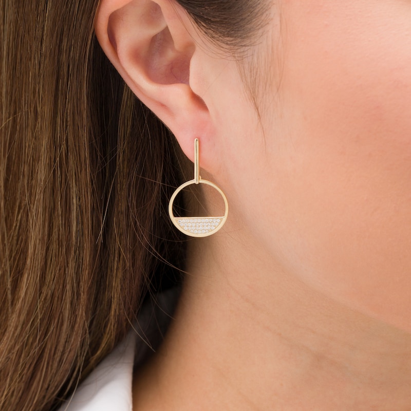 Main Image 2 of 1/3 CT. T.W. Diamond Circle Drop Earrings in 10K Gold