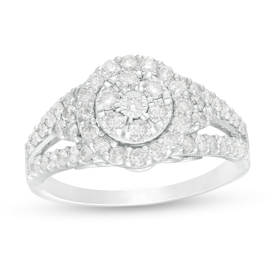 1 CT. T.W. Composite Diamond Double Frame Tri-Sides Ring in 10K White Gold 1 CT. T.W. Composite Diamond Double Frame Tri-Sides Ring in 10K White Gold