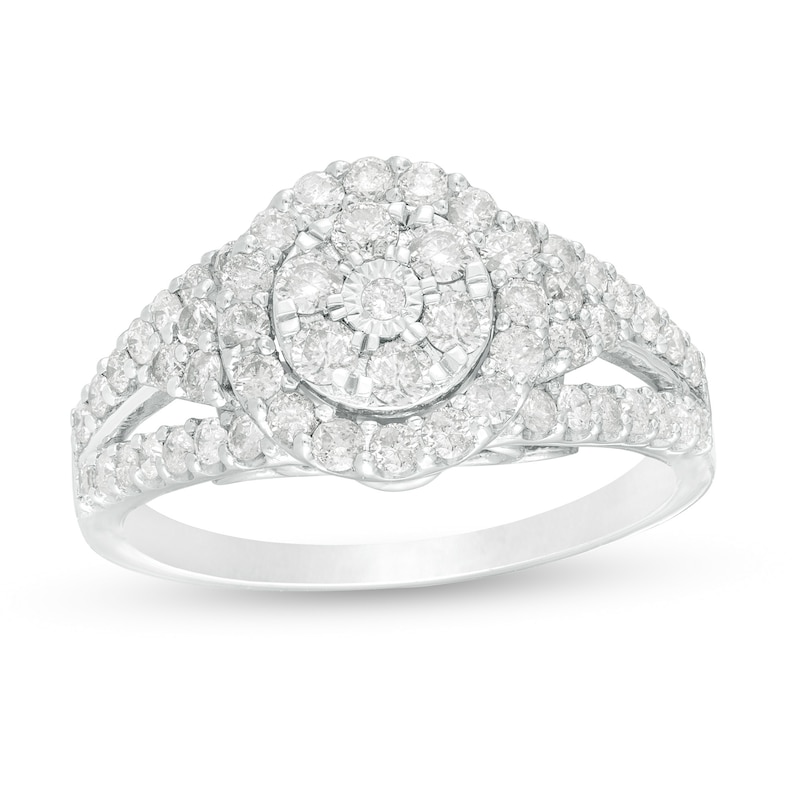 Main Image 1 of 1 CT. T.W. Composite Diamond Double Frame Tri-Sides Ring in 10K White Gold
