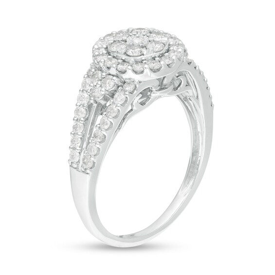 1 CT. T.w. Composite Diamond Double Frame Tri-Sides Ring in 10K White Gold
