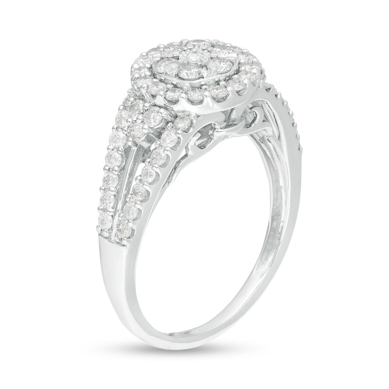 Main Image 3 of 1 CT. T.W. Composite Diamond Double Frame Tri-Sides Ring in 10K White Gold
