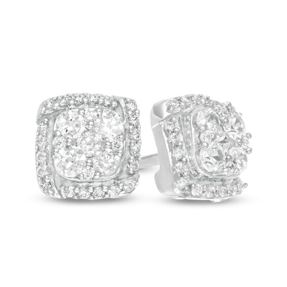 5/8 CT. T.w. Composite Diamond Cushion Frame Stud Earrings in 10K White Gold