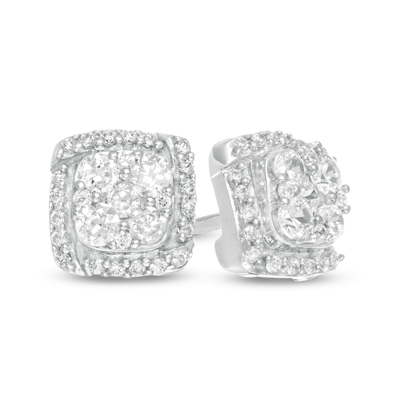 Main Image 1 of 5/8 CT. T.W. Composite Diamond Cushion Frame Stud Earrings in 10K White Gold