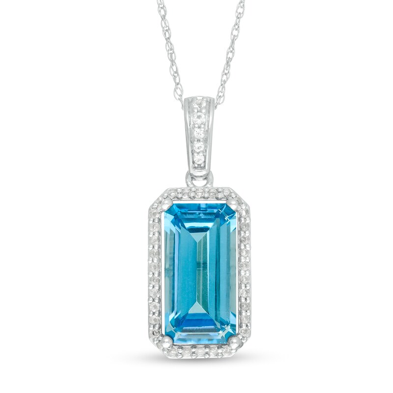 Main Image 1 of Elongated Octagonal Swiss Blue and White Topaz Frame Pendant in Sterling Silver