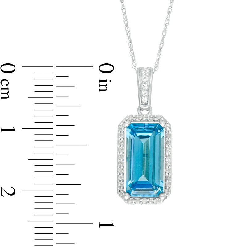 Main Image 3 of Elongated Octagonal Swiss Blue and White Topaz Frame Pendant in Sterling Silver