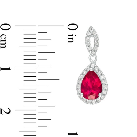 Pear-Shaped Lab-Created Ruby and White Sapphire Frame Teardrop Earrings in Sterling Silver