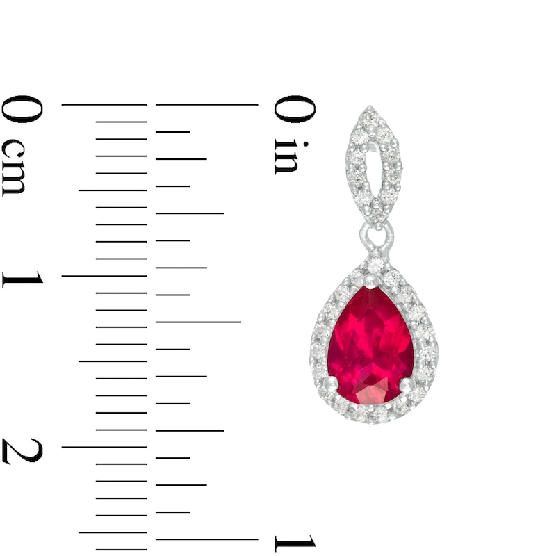 Pear-Shaped Lab-Created Ruby and White Sapphire Frame Teardrop Earrings in Sterling Silver