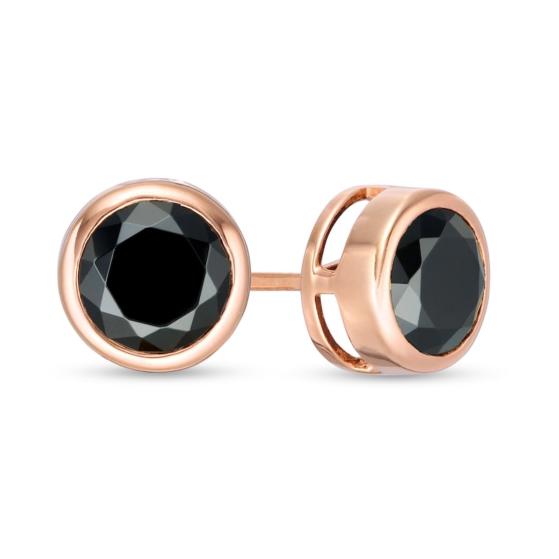 Main Image 1 of 2-1/2 CT. T.W. Black Diamond Bezel-Set Solitaire Stud Earrings in 10K Rose Gold