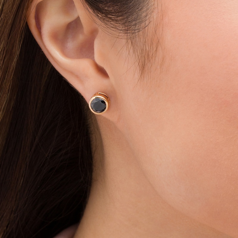 Main Image 2 of 2-1/2 CT. T.W. Black Diamond Bezel-Set Solitaire Stud Earrings in 10K Rose Gold