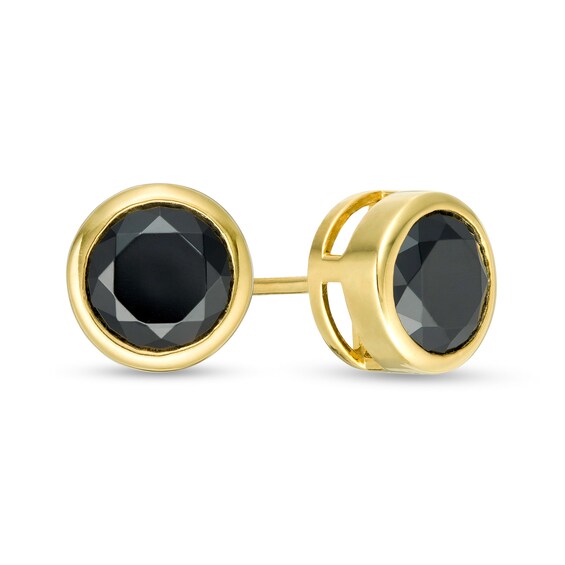 2-1/2 CT. T.W. Enhanced Black Diamond Bezel-Set Solitaire Stud Earrings in 10K Gold 2-1/2 CT. T.W. Enhanced Black Diamond Bezel-Set Solitaire Stud Earrings in 10K Gold