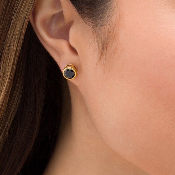 2-1/2 CT. T.W. Enhanced Black Diamond Bezel-Set Solitaire Stud Earrings in 10K Gold 2-1/2 CT. T.W. Enhanced Black Diamond Bezel-Set Solitaire Stud Earrings in 10K Gold