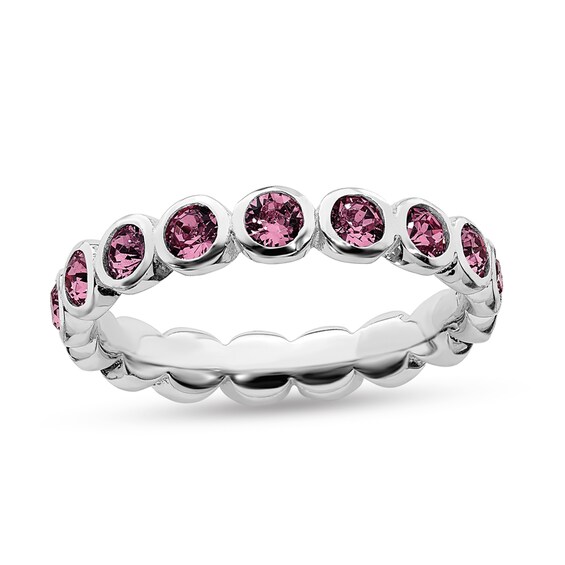 Stackable Expressions™ Pink Crystal October Birthstone Eternity Band in Sterling Silver Stackable Expressions™ Pink Crystal October Birthstone Eternity Band in Sterling Silver