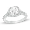 7.0mm Cushion-Cut Lab-Created White Sapphire and 1/10 CT. T.W. Diamond Vintage-Style Ring in 10K White Gold